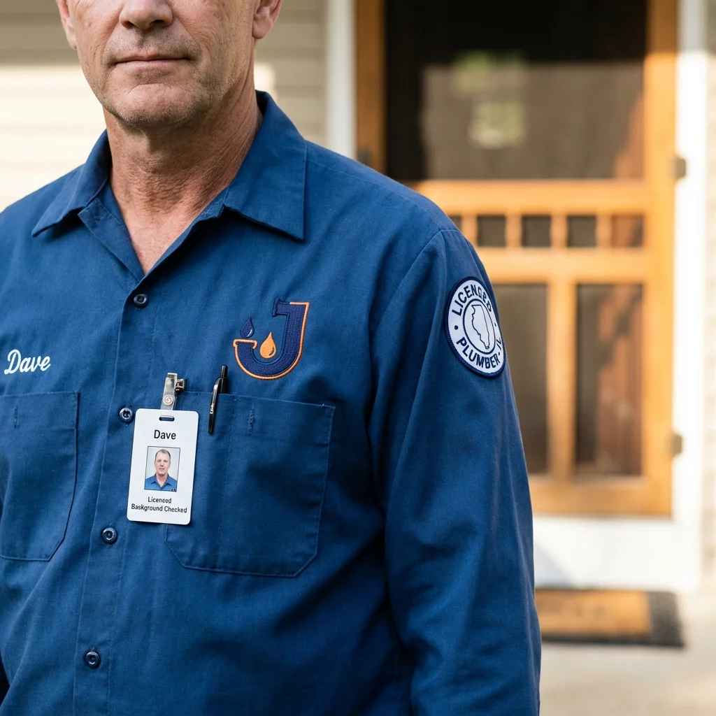 Licensed plumber showing ID badge in Boston, MA