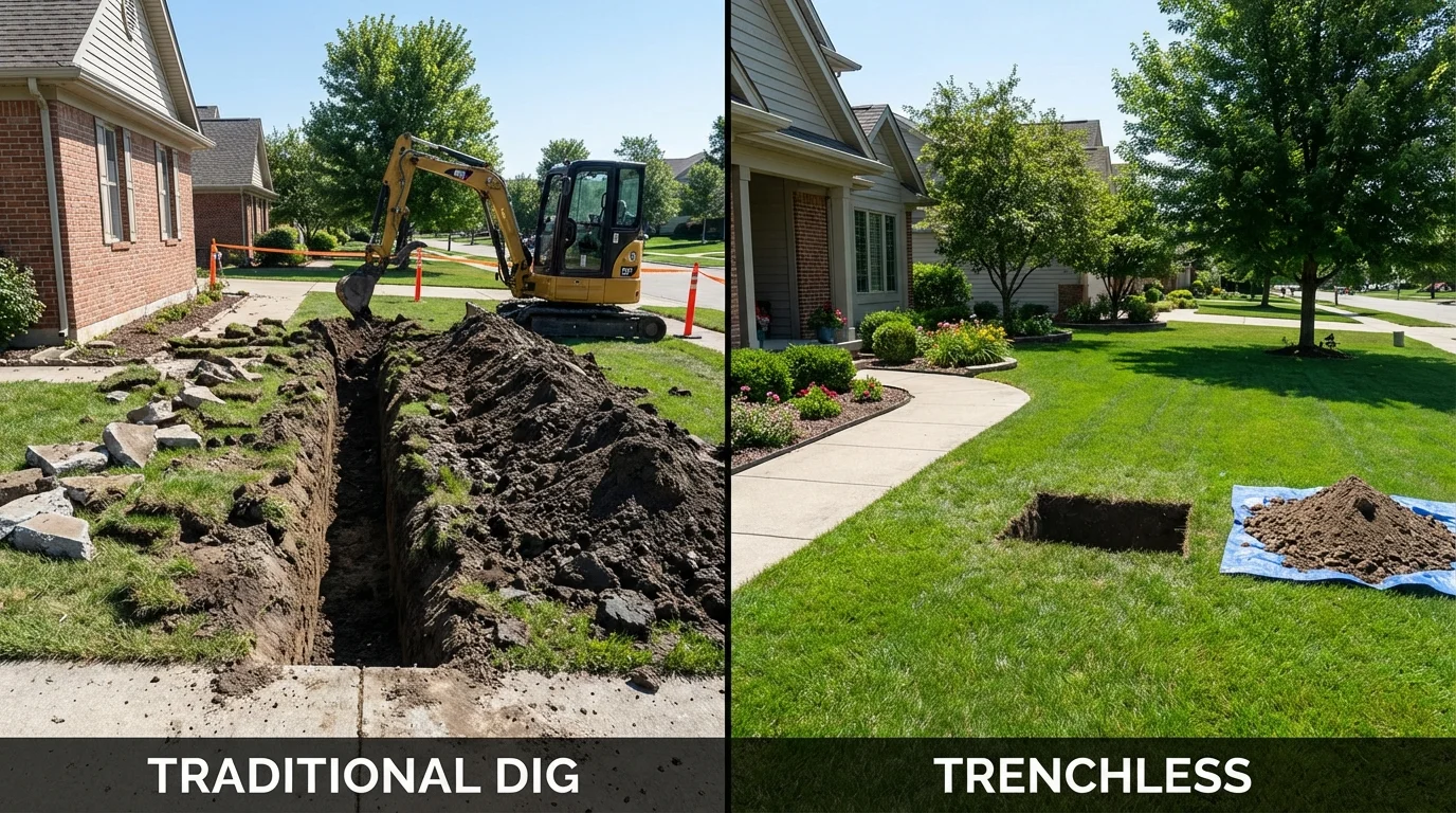 Trenchless sewer repair with minimal yard damage versus traditional excavation in Boston, MA